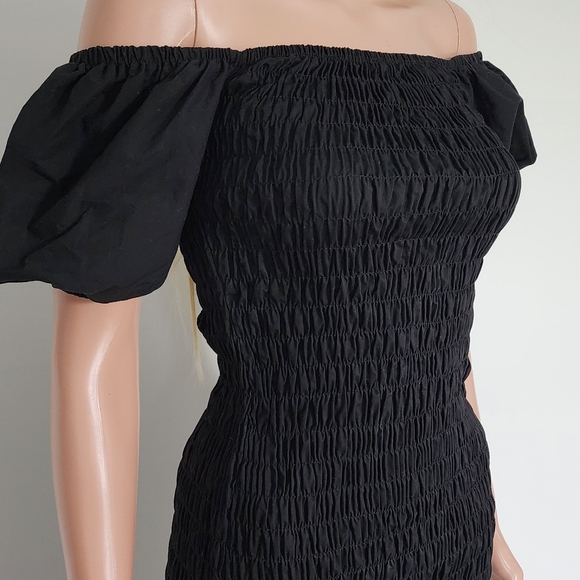 LULUS BLACK DRESS MIDI SMOCKED SMALL - Picture 7 of 12